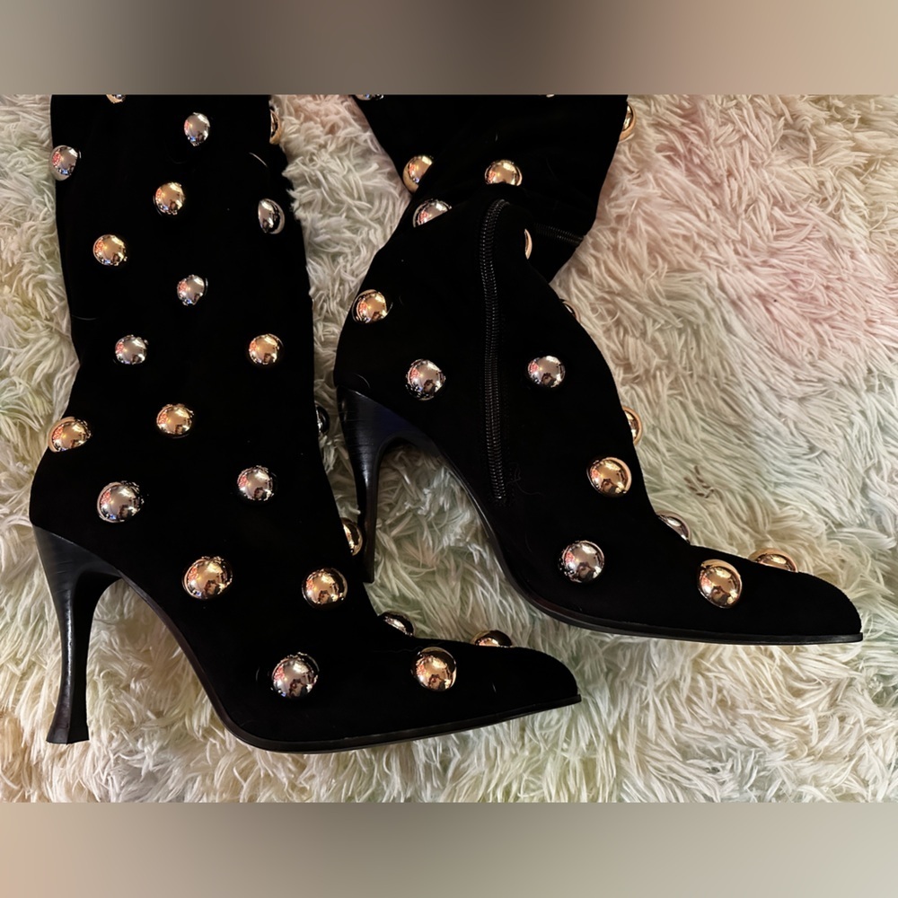 New Jeffrey Campbell Slouchy Over The Knee Studded Black Suede Boots - Picture 13 of 15